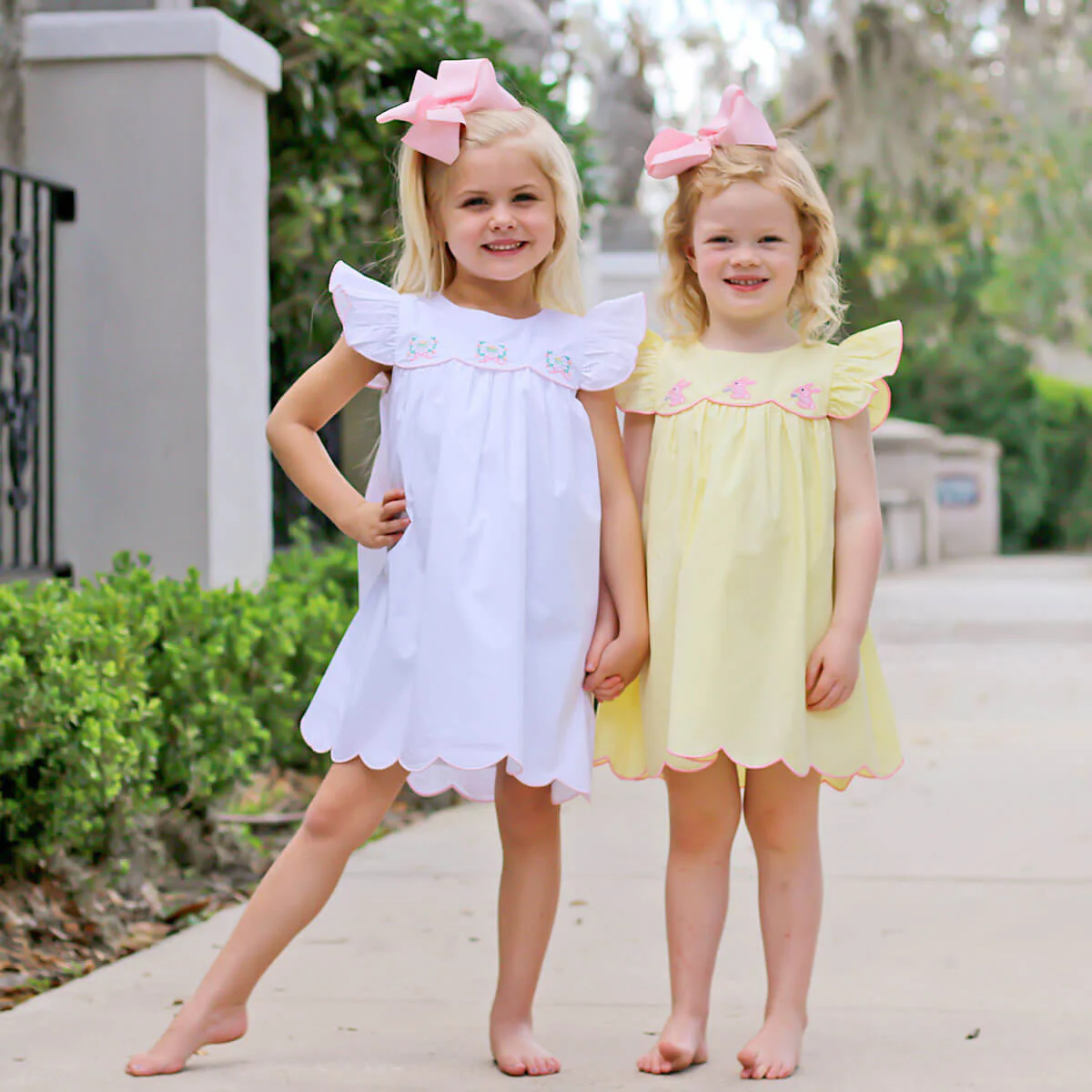 Pink Bunnies Yellow Scalloped Amelia Dress - Image 6