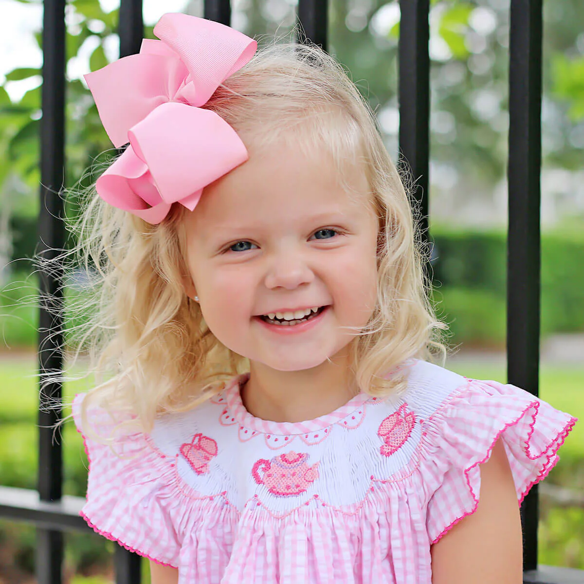 Tea Party Smocked Pink Seersucker Dress - Image 2