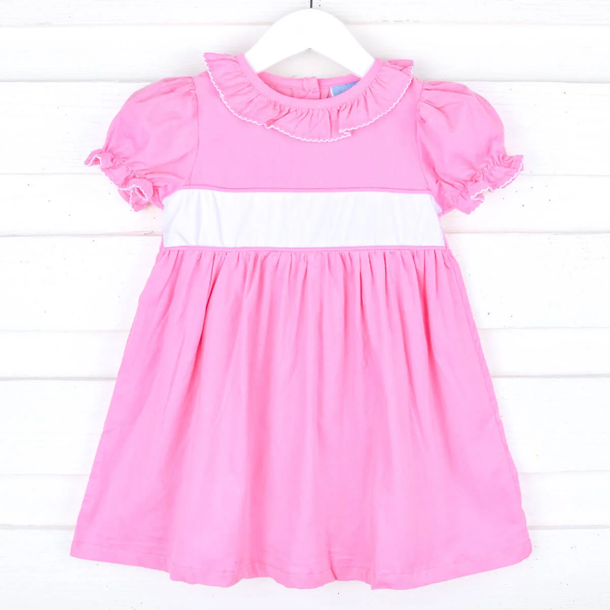 Pink Corduroy Ruffle Collared Dress - Image 3