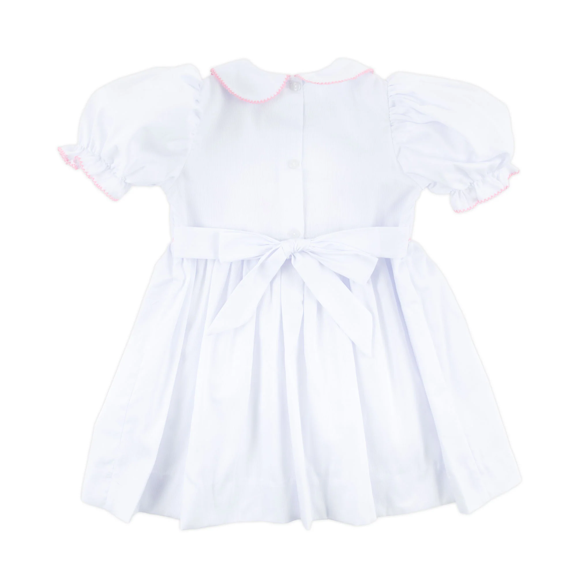 Pink Cross Smocked White Collared Dress - Image 2