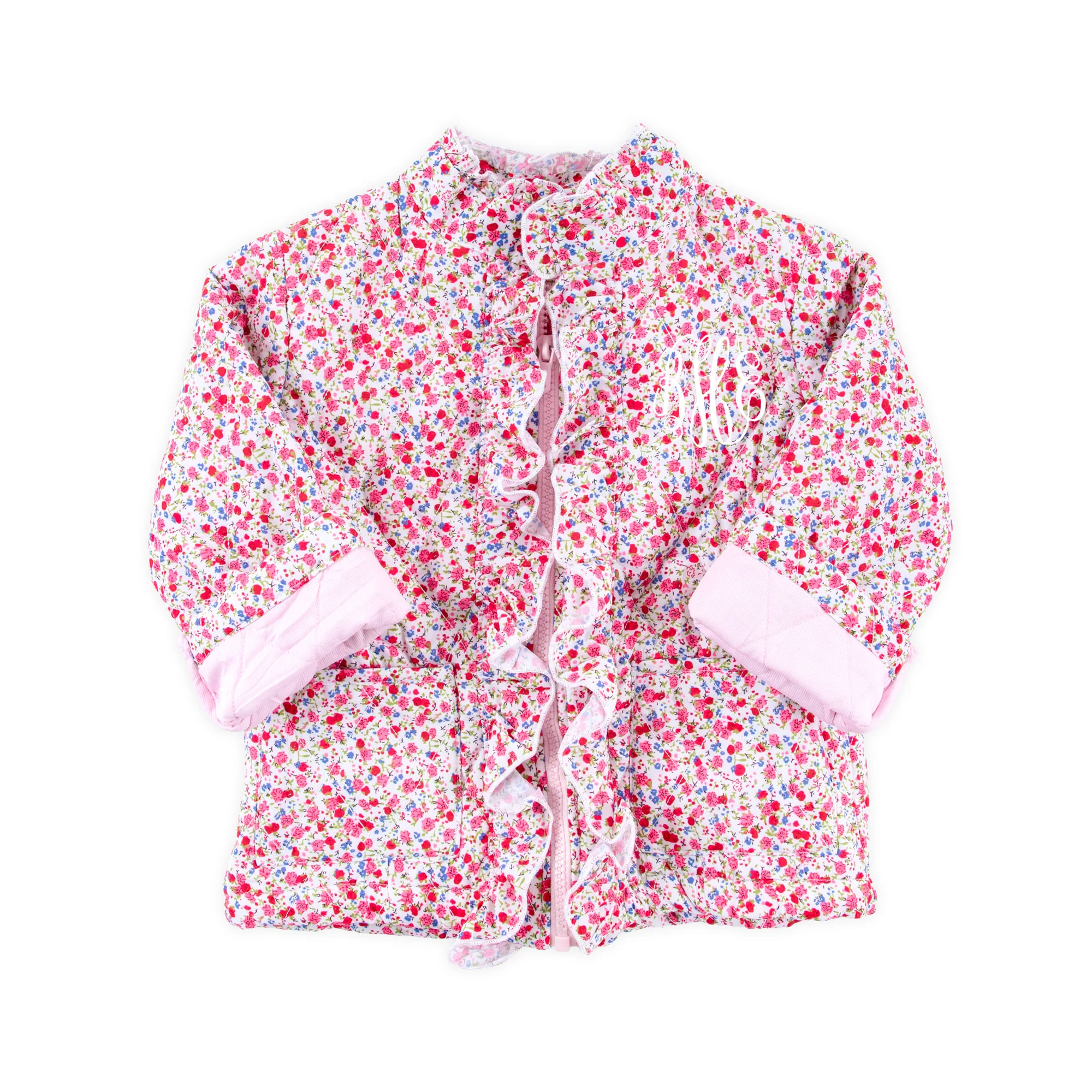 Pink Floral Quilted Ruffle Coat - Image 2