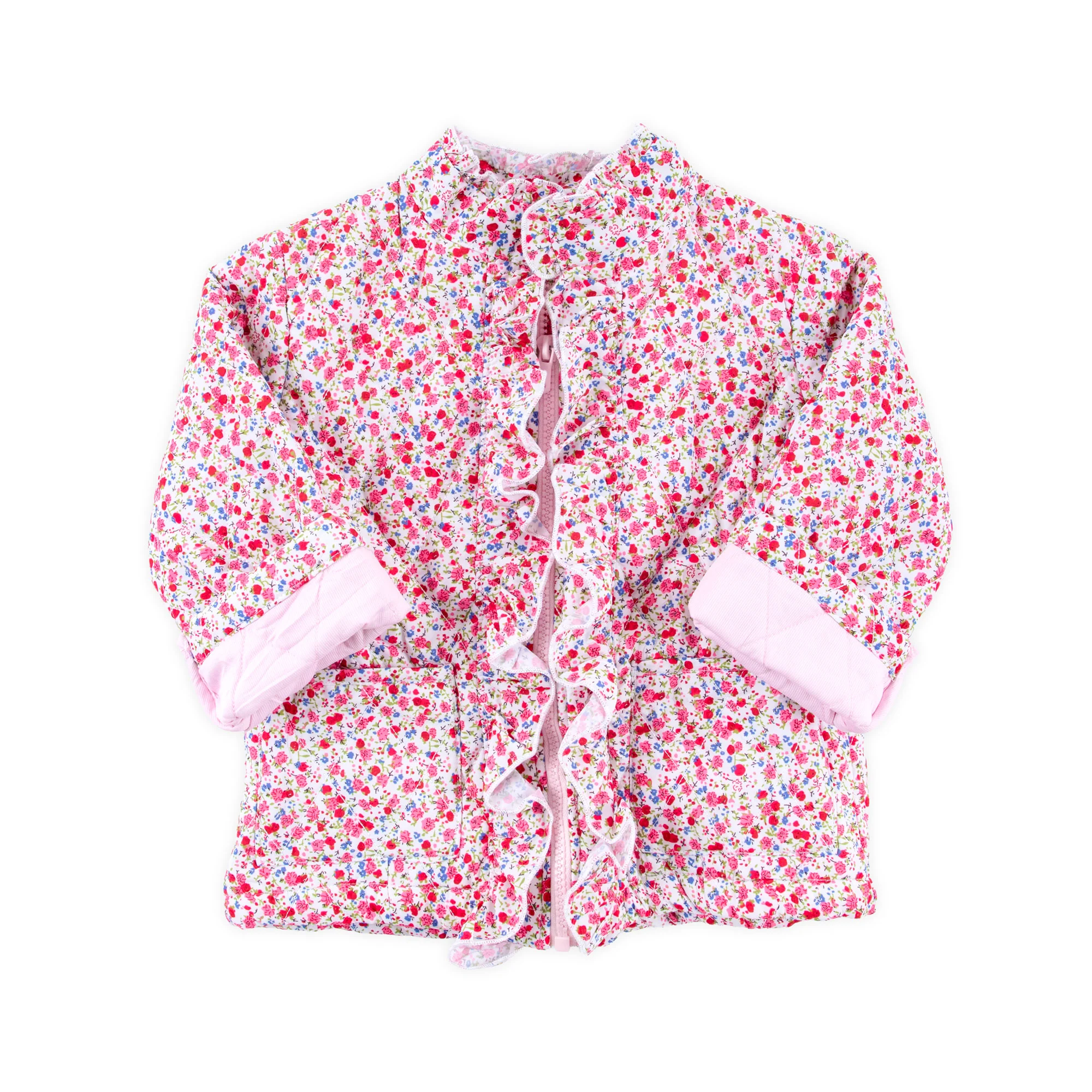 Pink Floral Quilted Ruffle Coat - Image 6