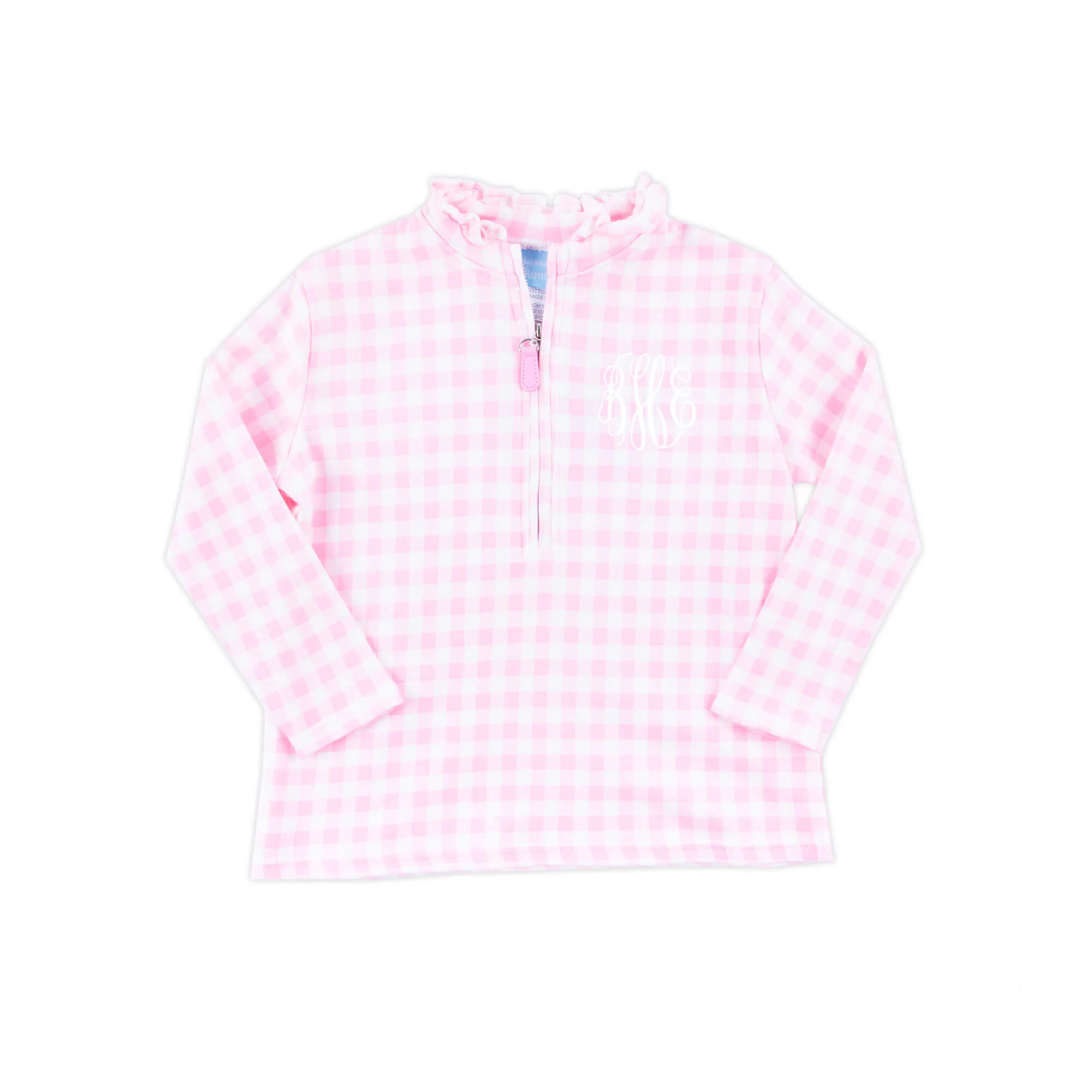 Pink Gingham French Terry Half Zip Pullover
