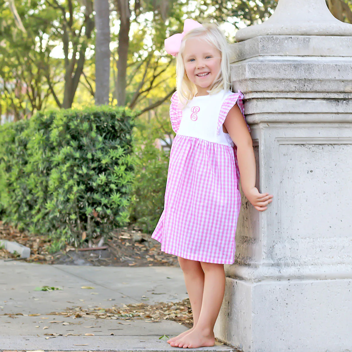 Pink Gingham Ruffle Front Dress
