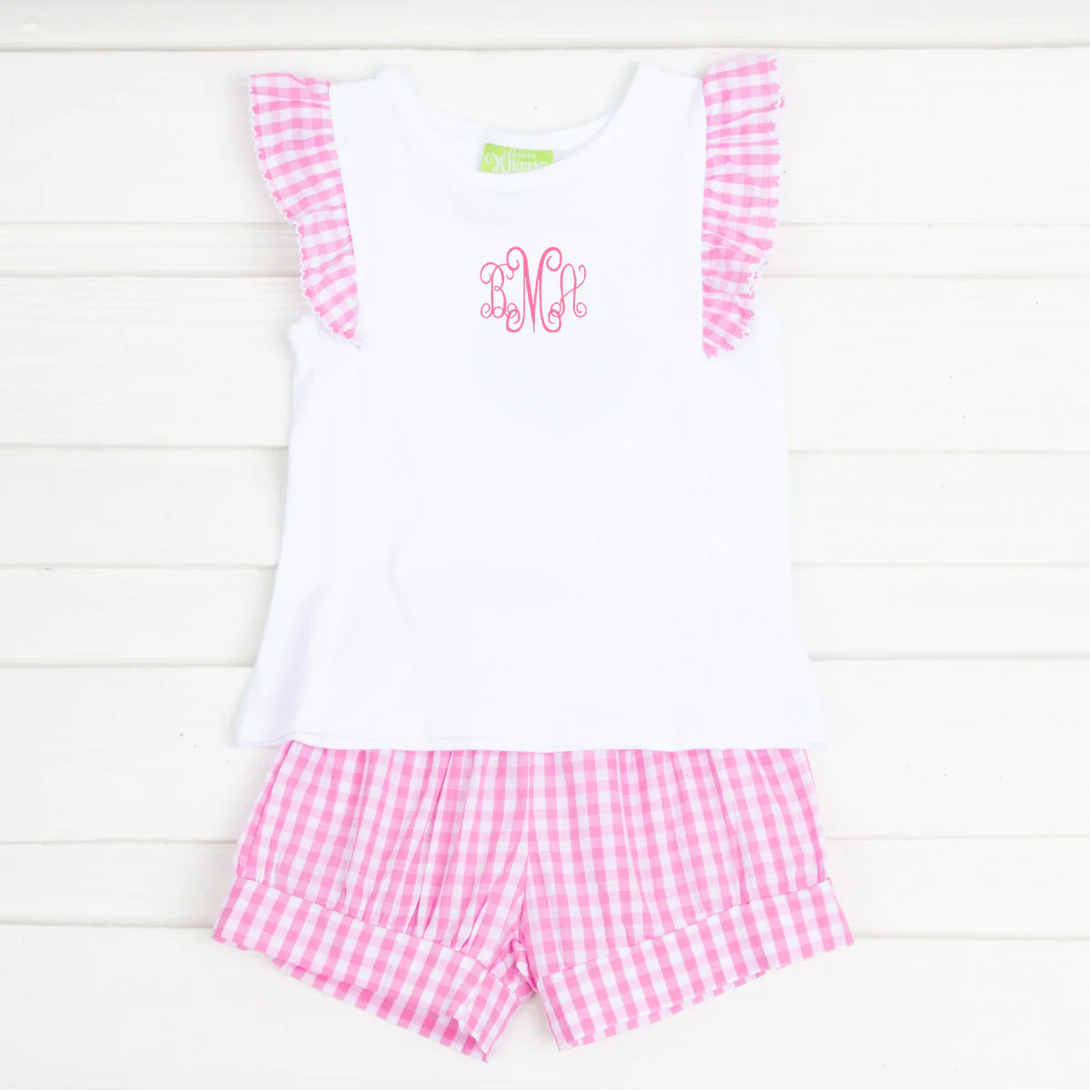 Pink Gingham Ruffle Front Short Set