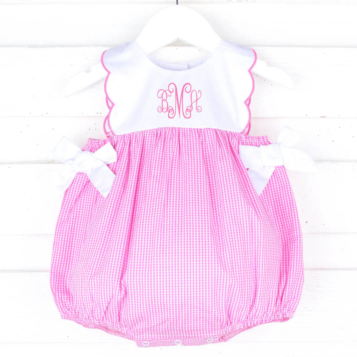 Pink Gingham Scalloped Bib Bubble