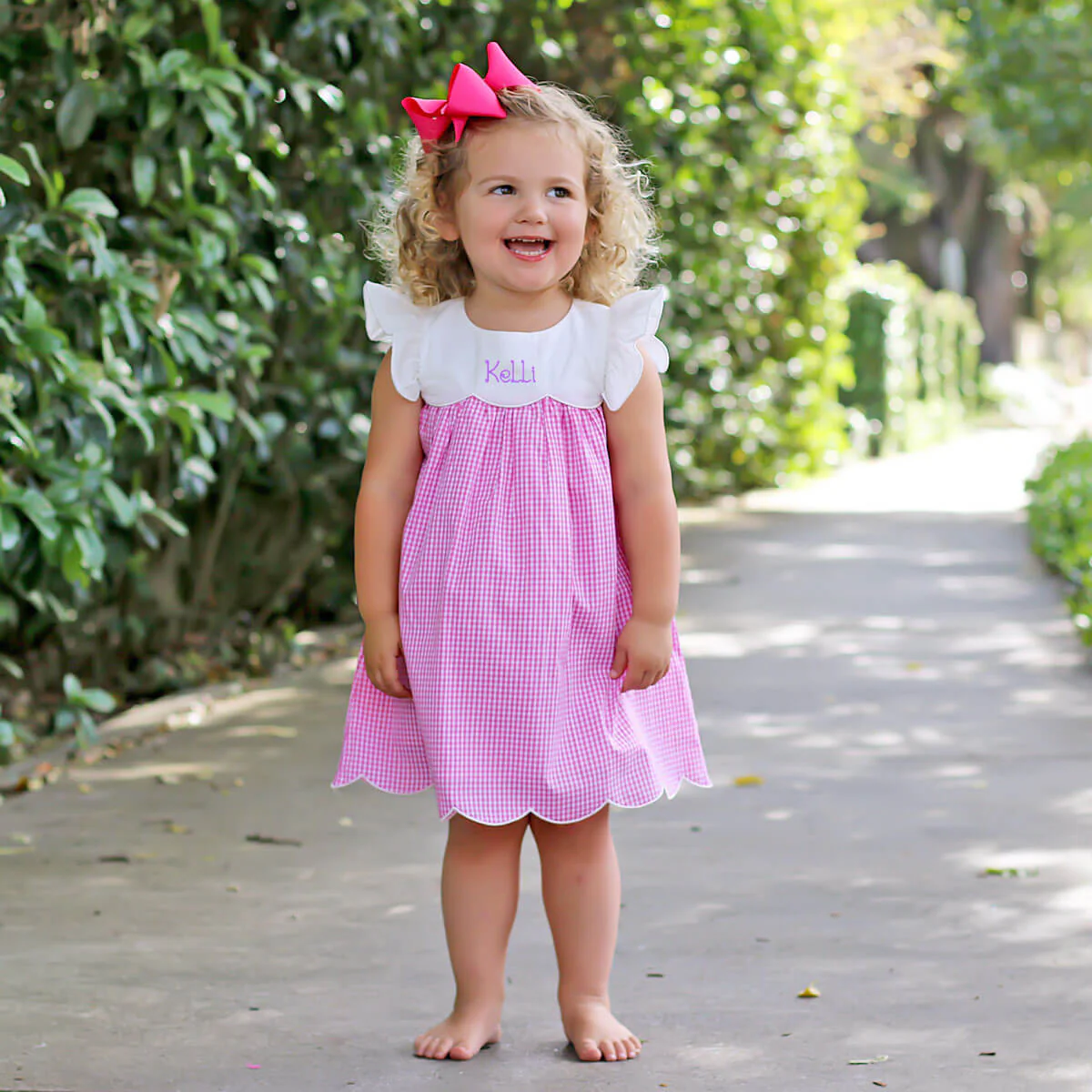 Pink Gingham Scalloped Amelia Dress