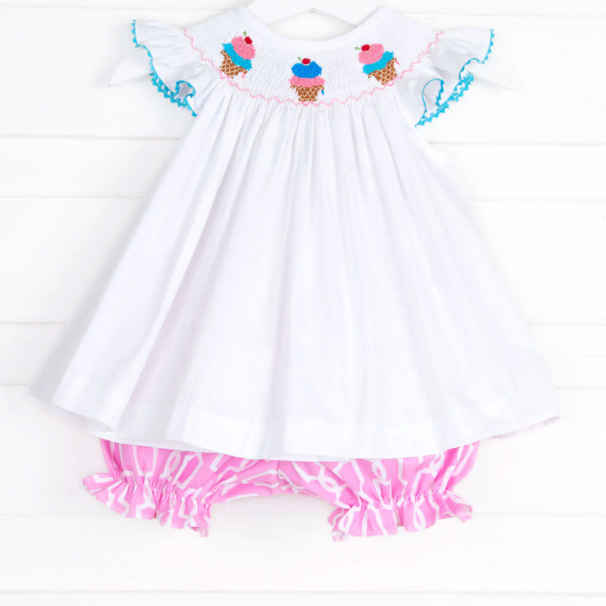 Pink Ice Cream Smocked Boomer Set