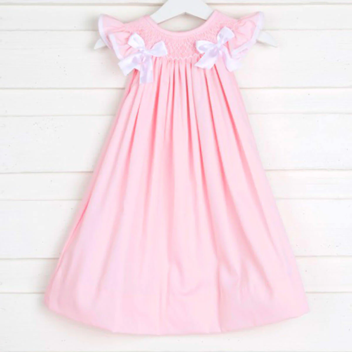 Pink Pique Rosette Smocked Ribbon Dress