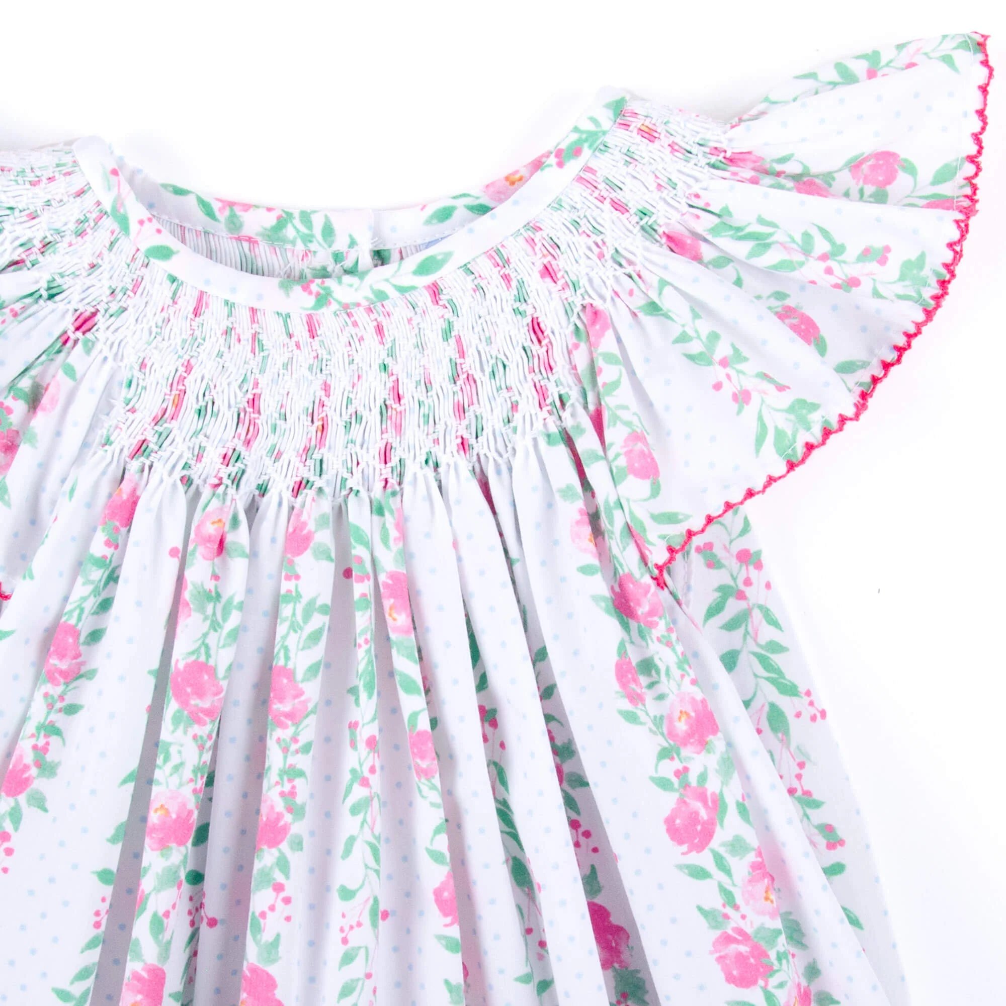 Pink Rose Floral Smocked Angel Sleeve Dress - Image 5