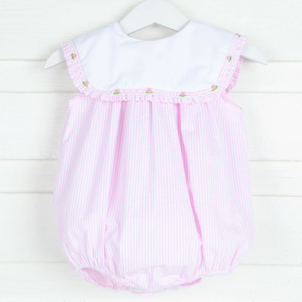 Pink Seersucker Smocked Bib Bubble