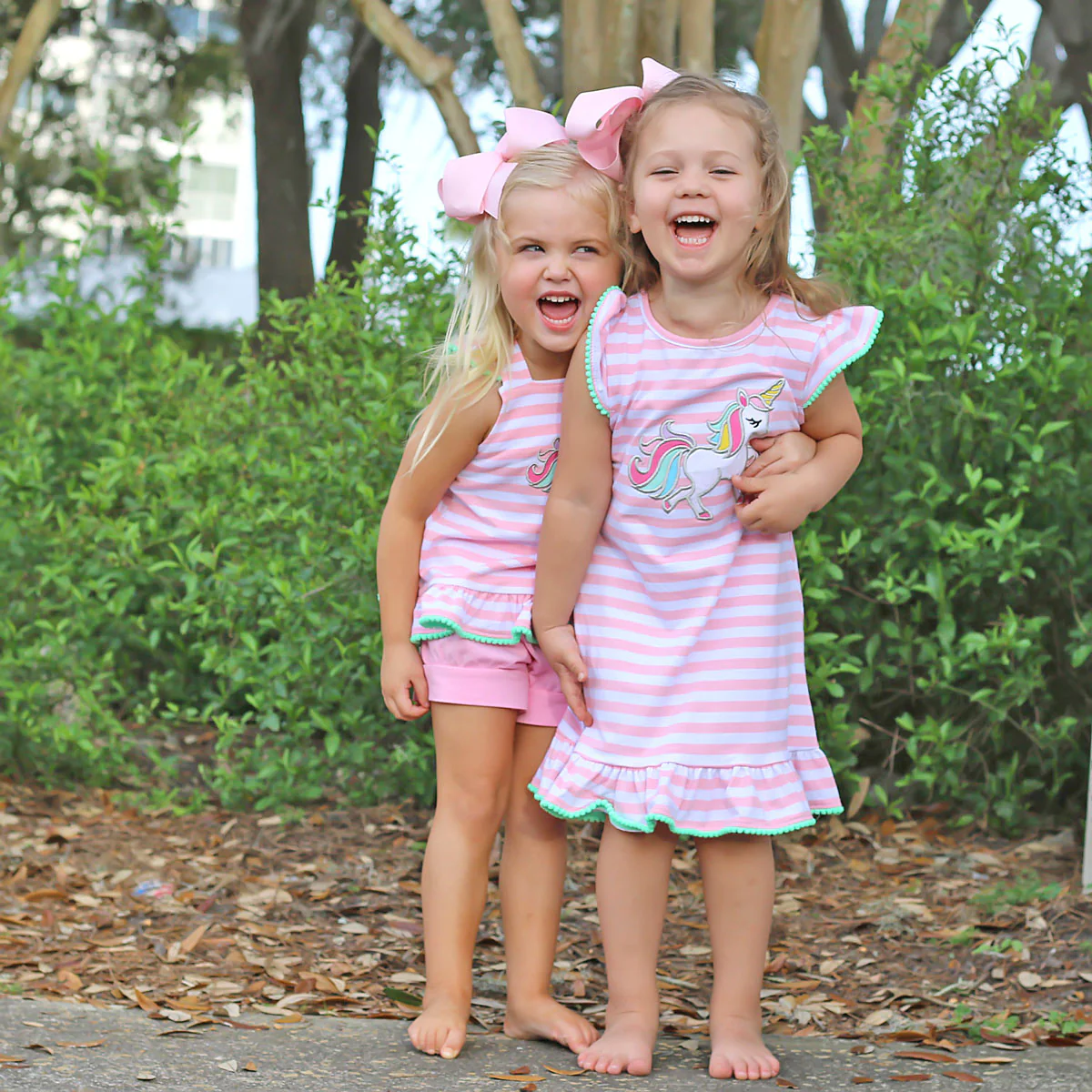 Pink Stripe Cross Back Unicorn Short Set - Image 3