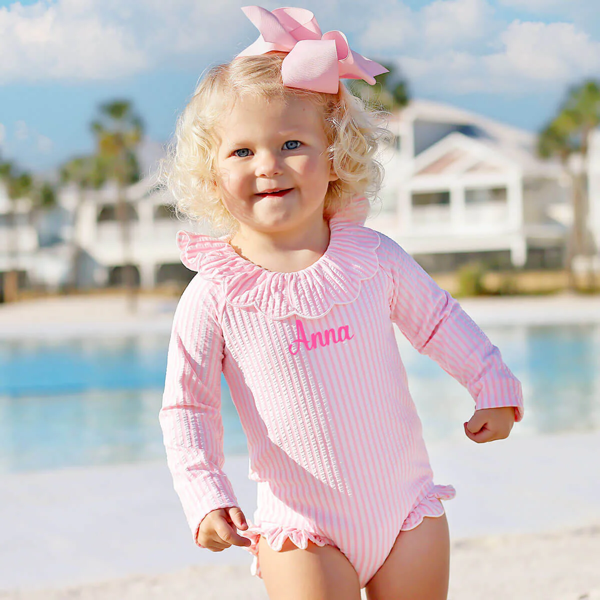 Pink Stripe Long Sleeve Swimsuit