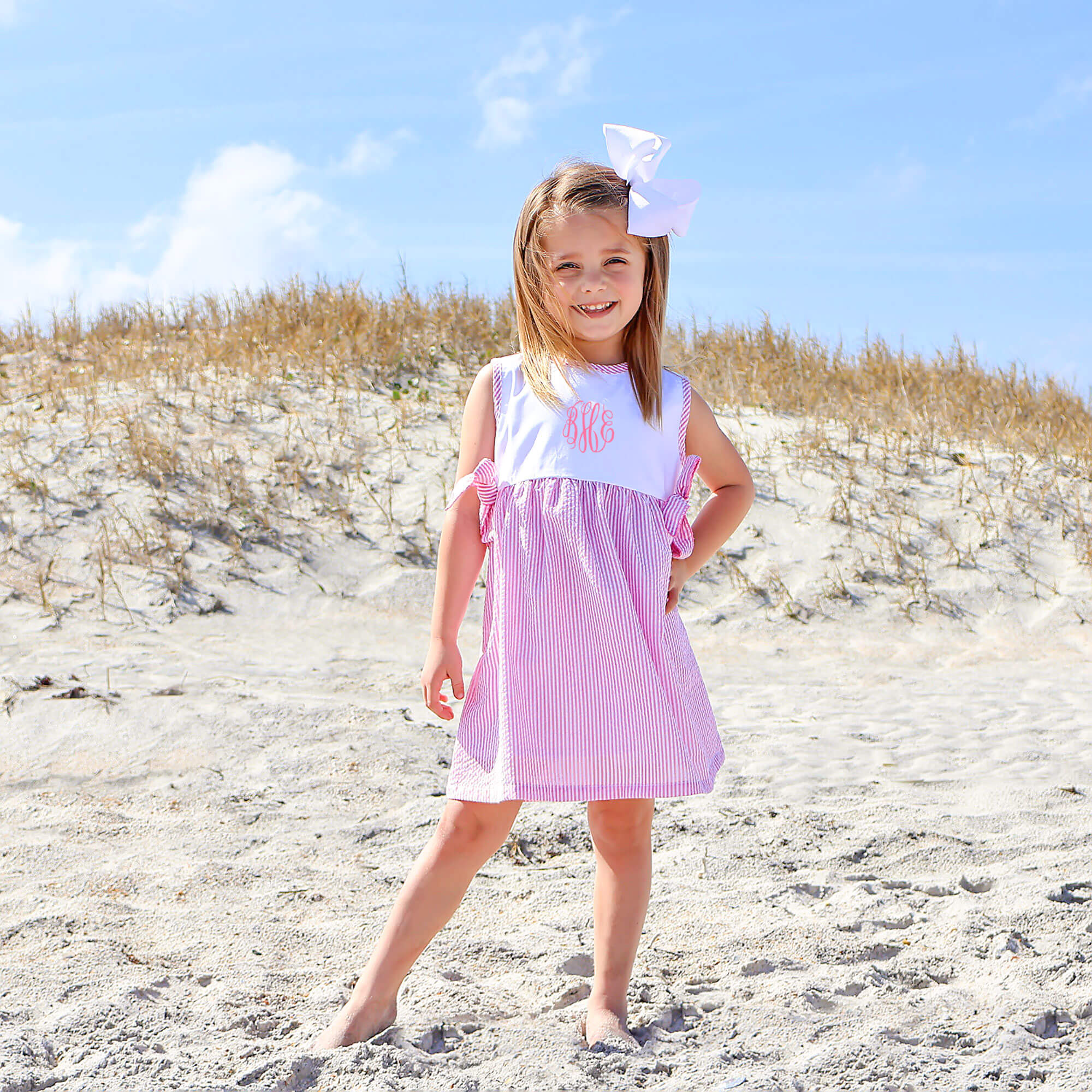 Pink Stripe Seersucker Side Tie Dress - Image 2