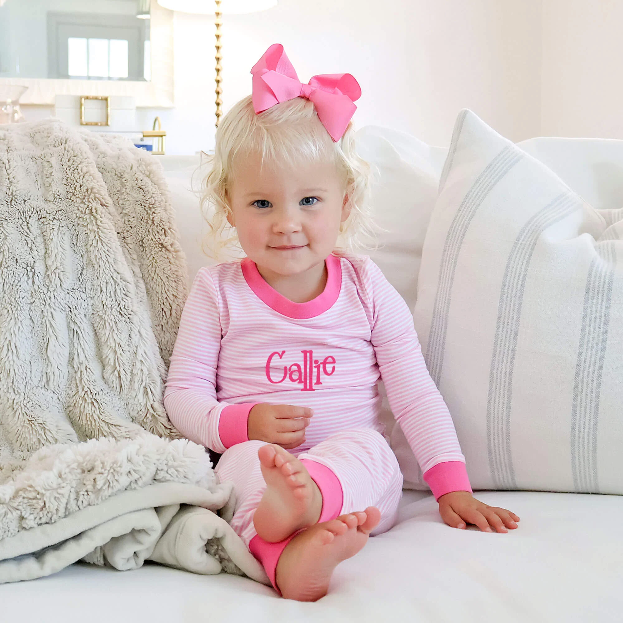 Pink Stripe Pajamas with Hot Pink