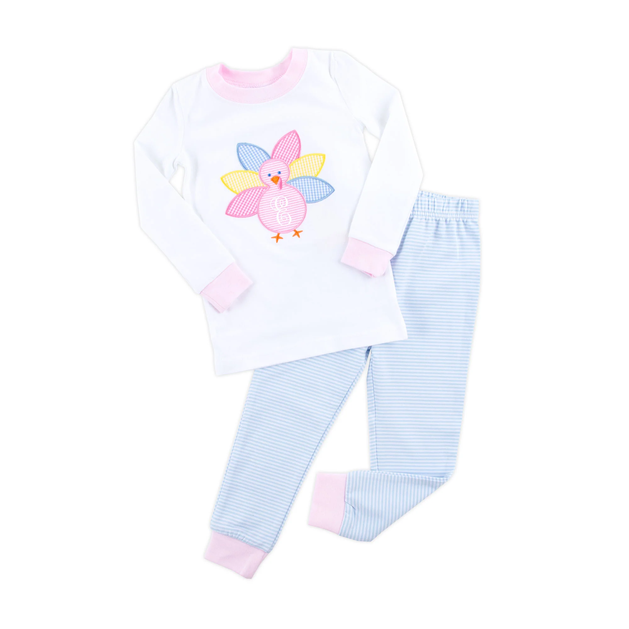 Pink Turkey Light Blue Stripe Pajamas - Image 2