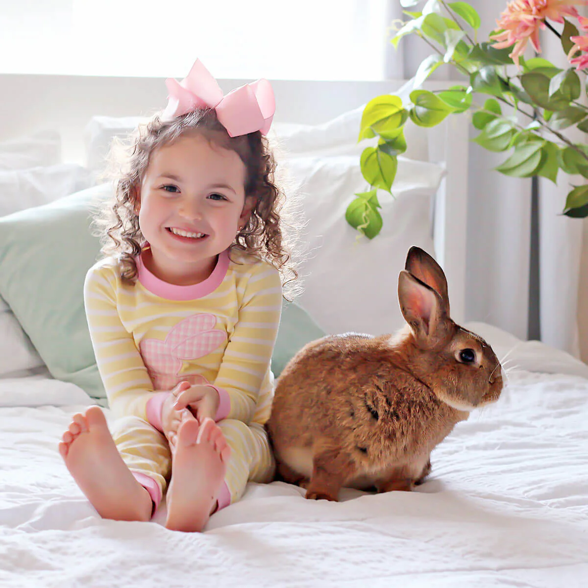 Pink Bunny Yellow Stripe Pajamas - Image 2