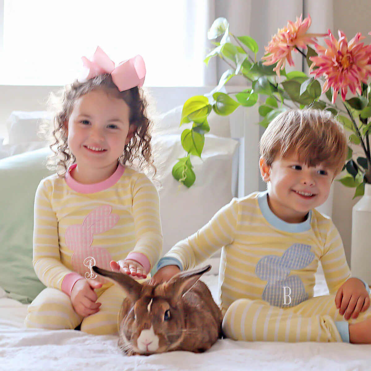 Pink Bunny Yellow Stripe Pajamas - Image 3