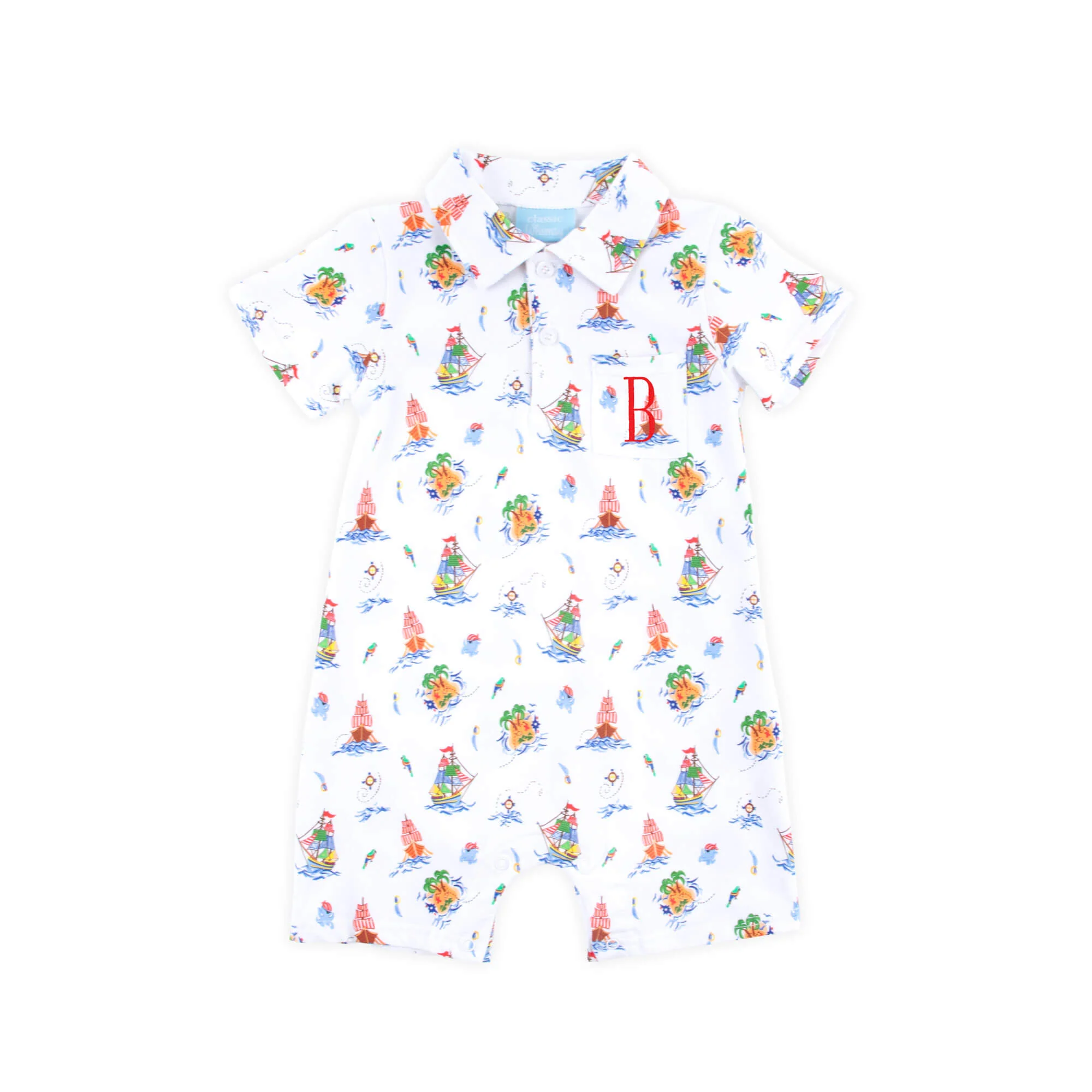 Pirate Ship Print Polo Romper - Image 2