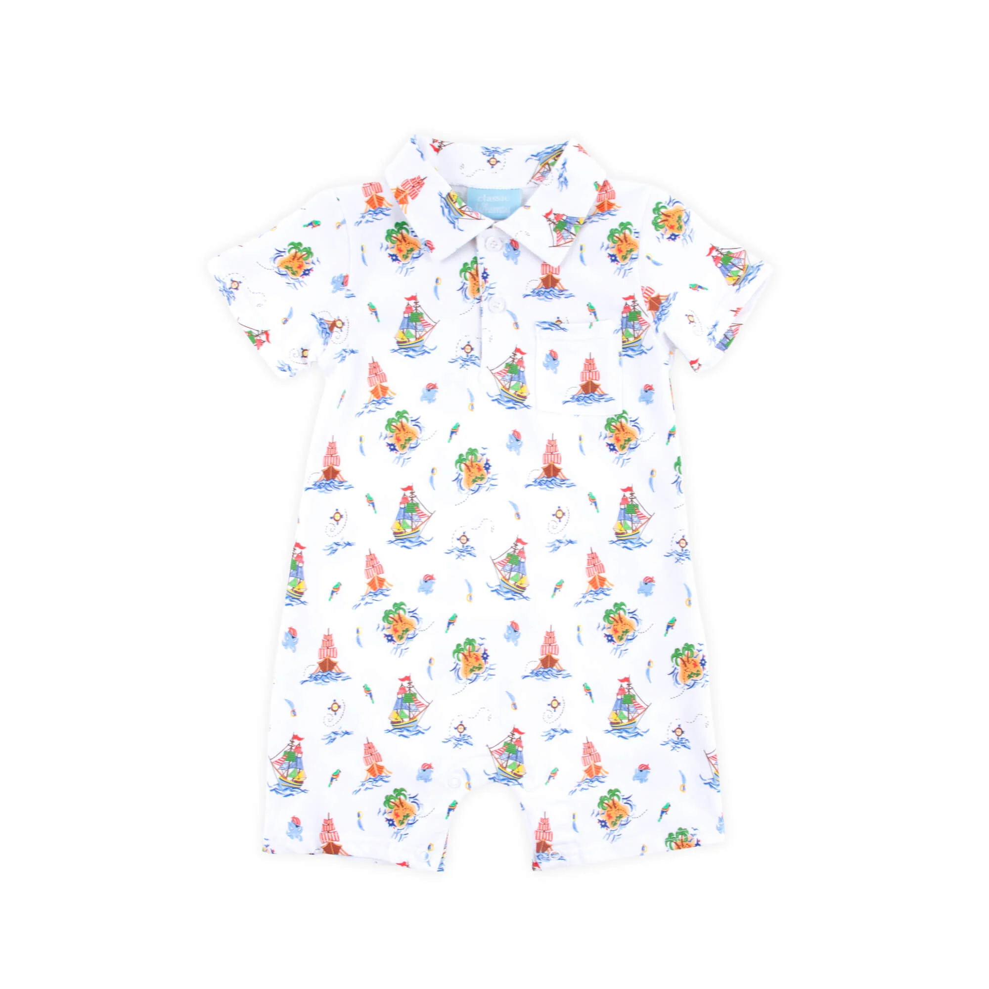Pirate Ship Print Polo Romper - Image 5