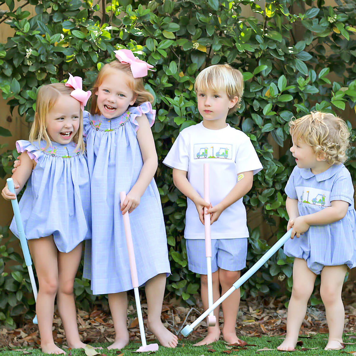 Play Golf Blue Plaid Smocked Collared Bubble - Image 4