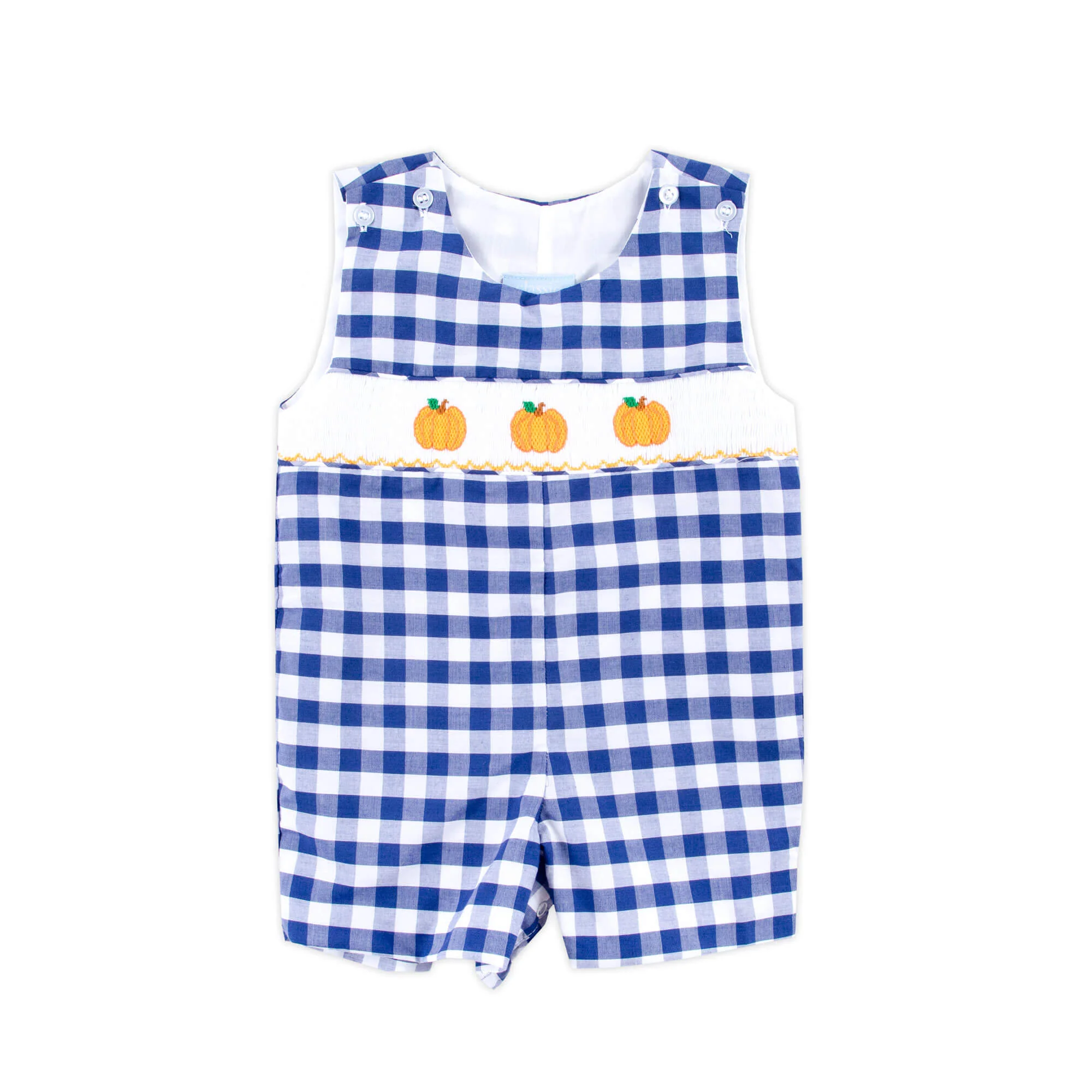 Pumpkin Smocked Navy Check Jon Jon - Image 2