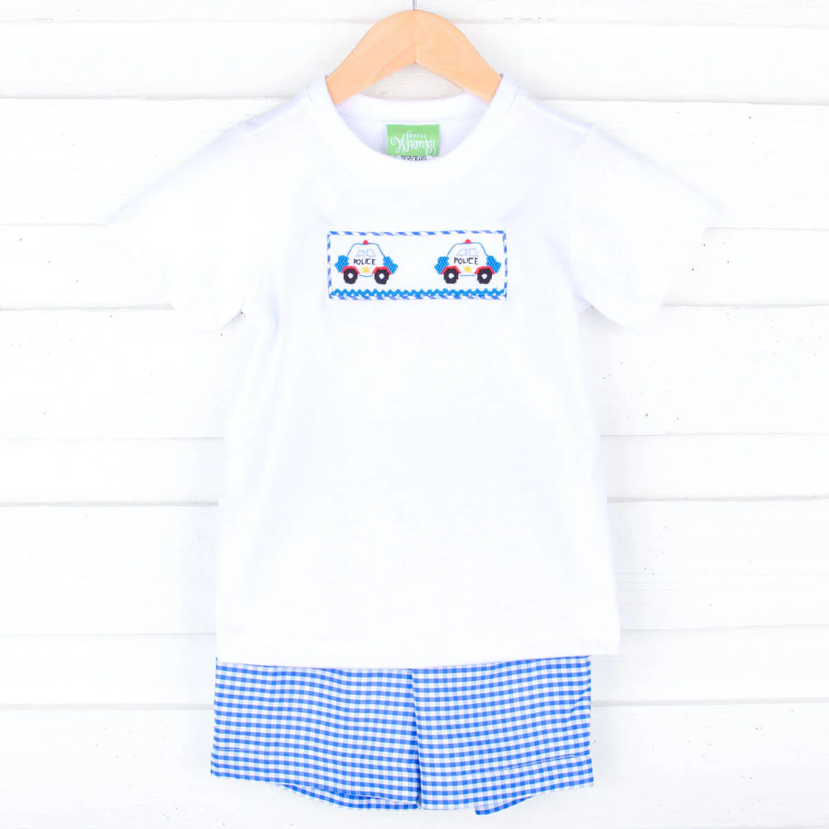 Police Car Smocked Royal Gingham Short Set