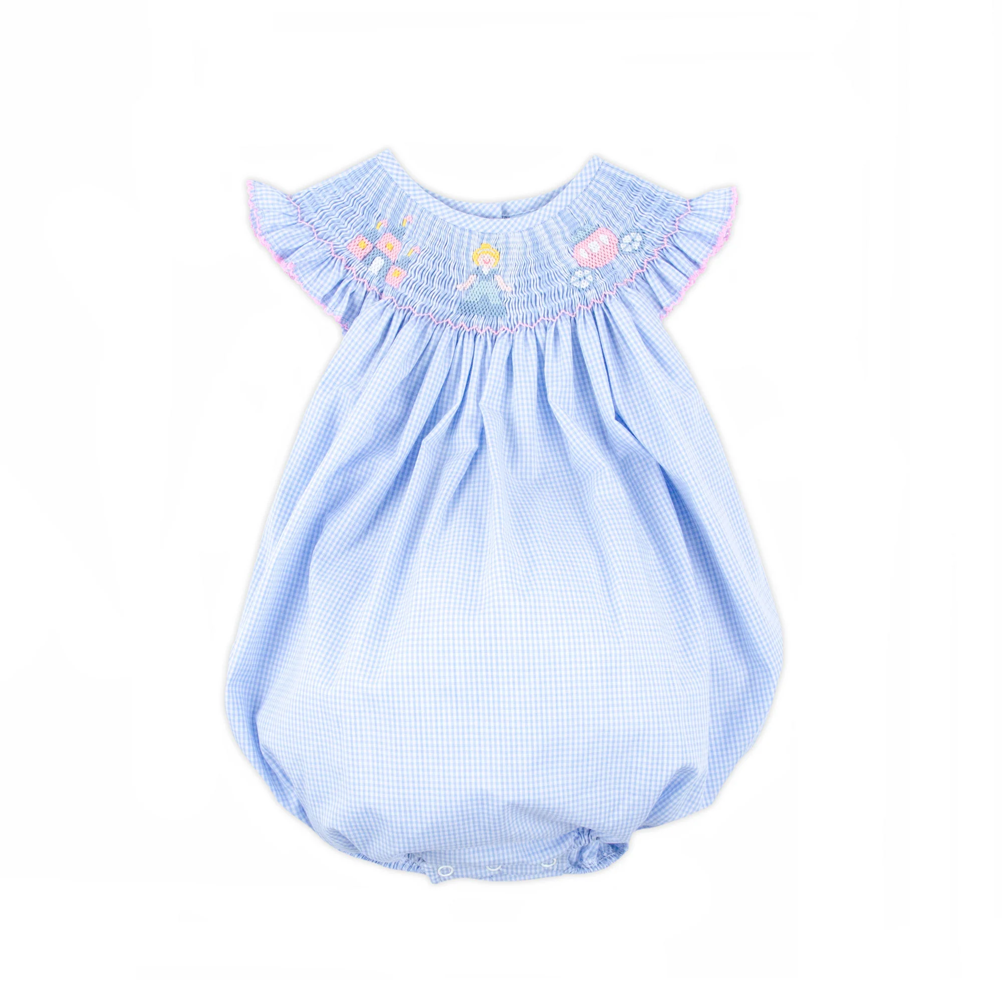 Princess Light Blue Gingham Smocked Bubble