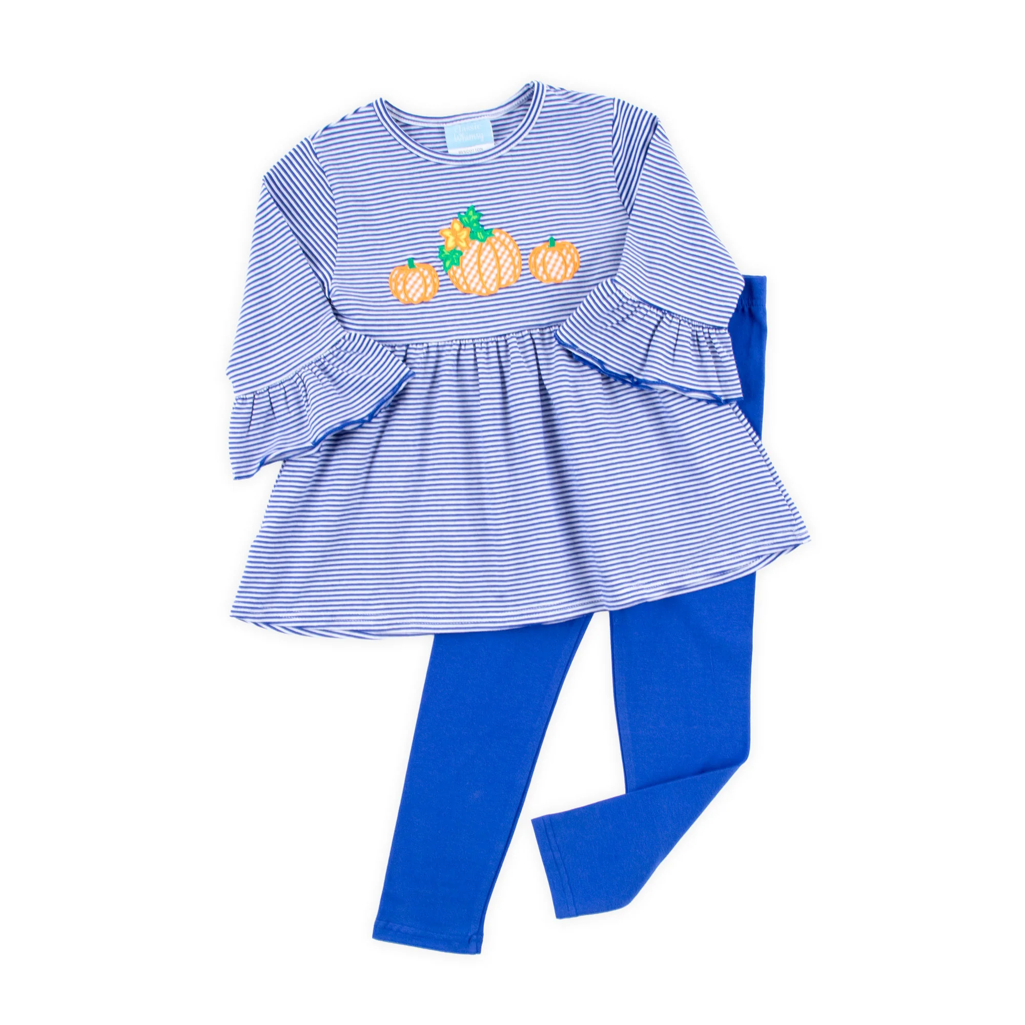 Pumpkin Cluster Royal Blue Stripe Sophia Legging Set - Image 2