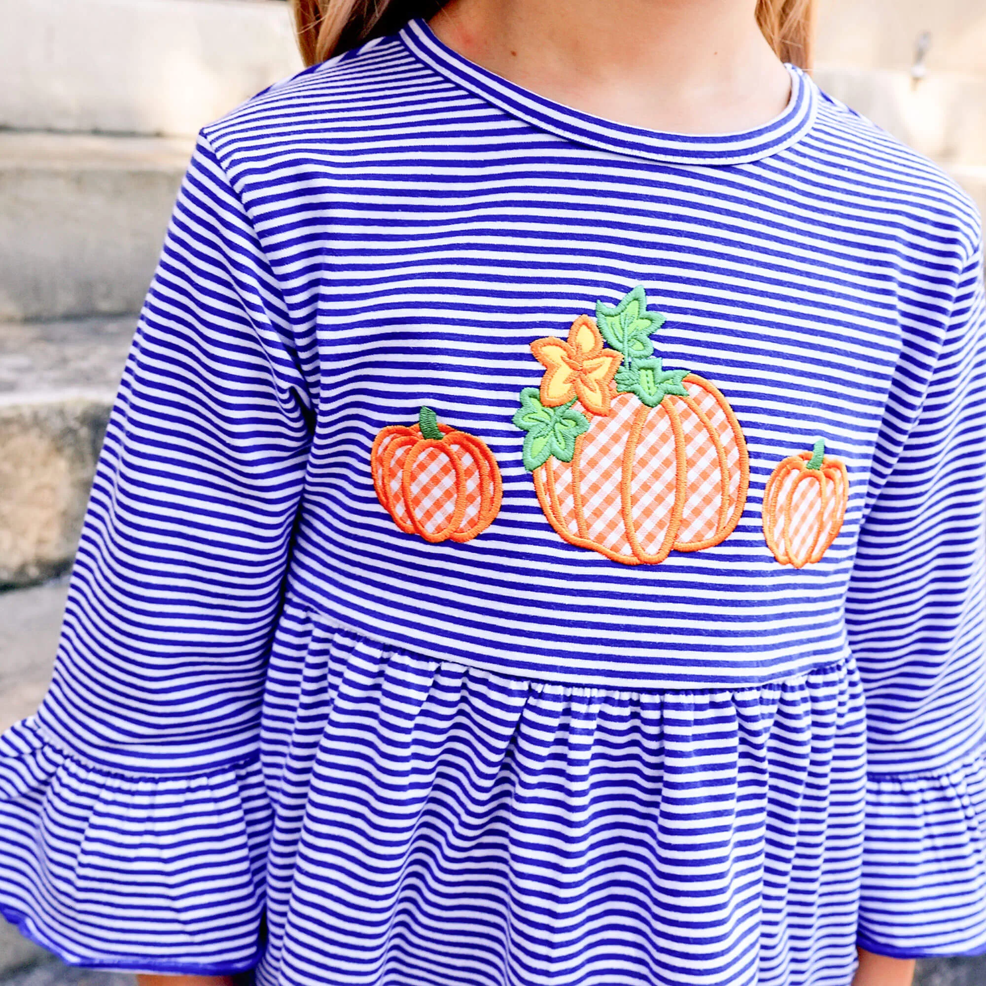 Pumpkin Cluster Royal Blue Stripe Sophia Legging Set - Image 3
