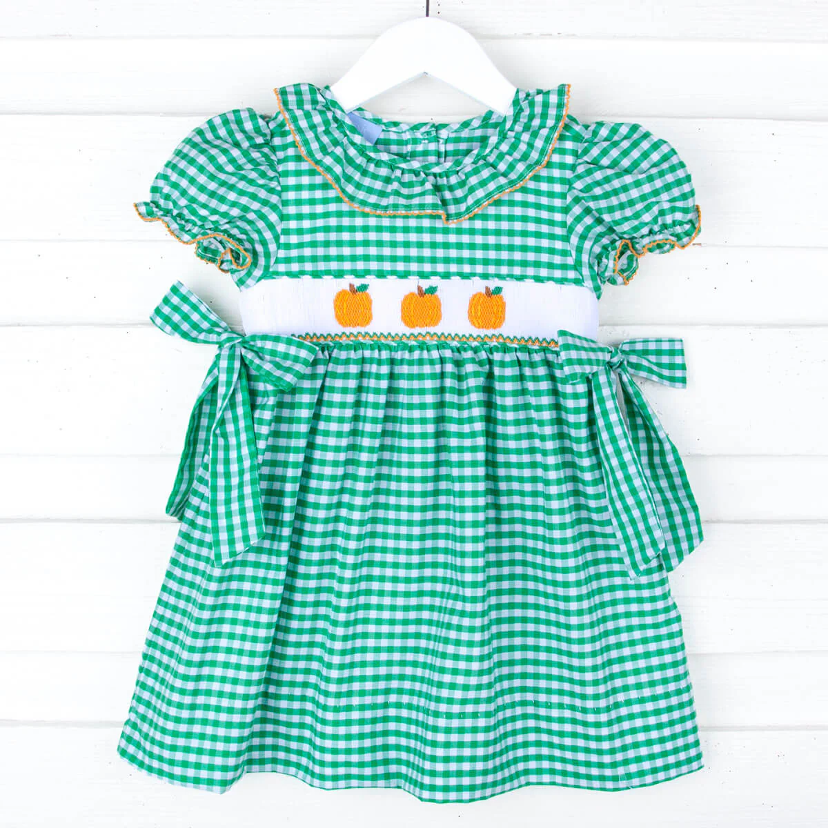 Green Check Pumpkin Smocked Beverly Dress - Image 2