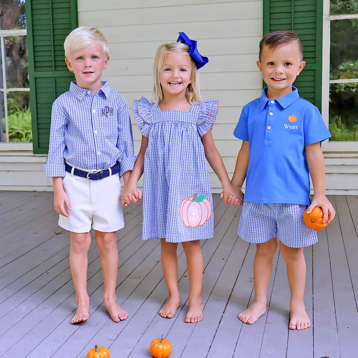 Pumpkin Cutie Royal Blue Gingham Polo Short Set - Image 3
