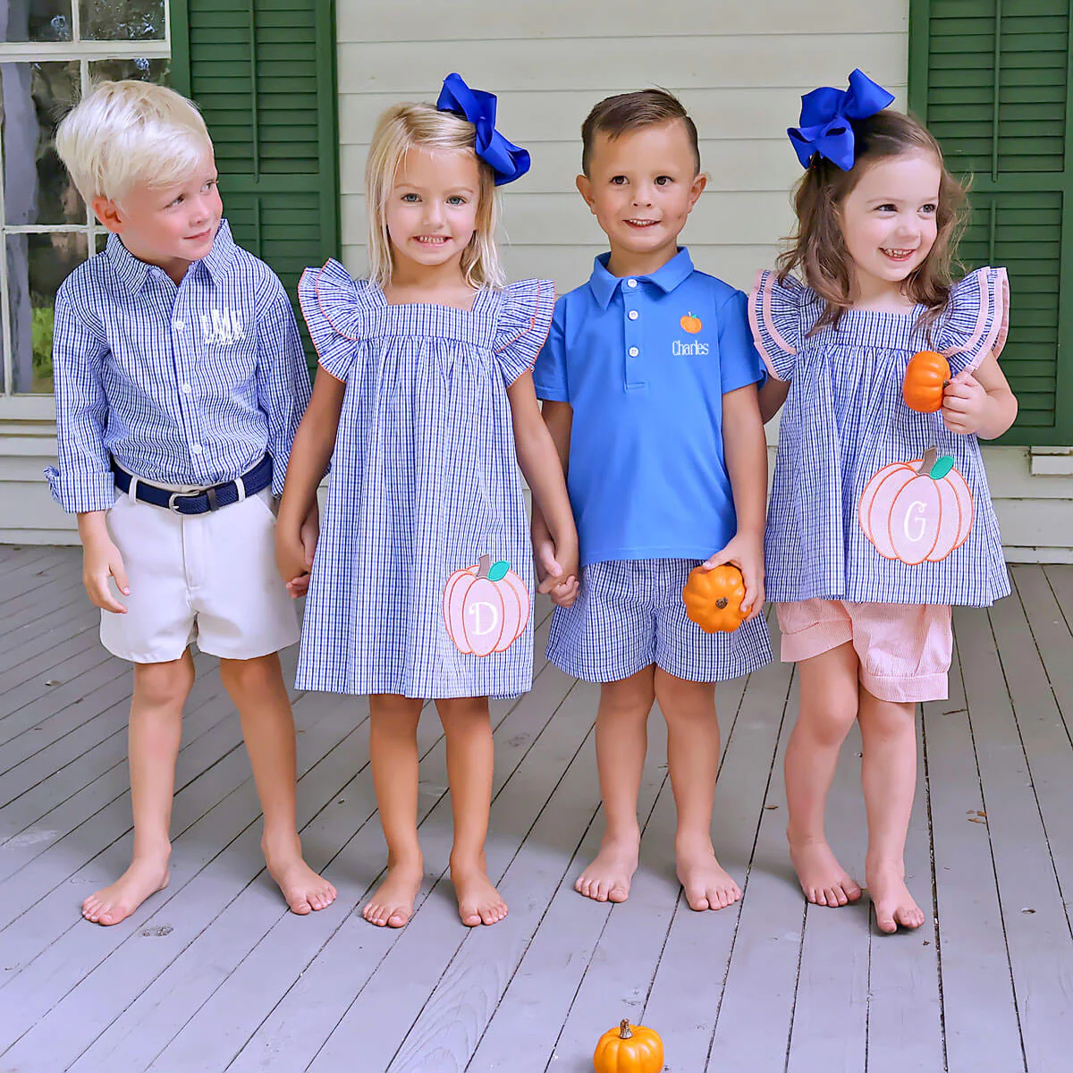 Pumpkin Cutie Royal Blue Gingham Polo Short Set - Image 5