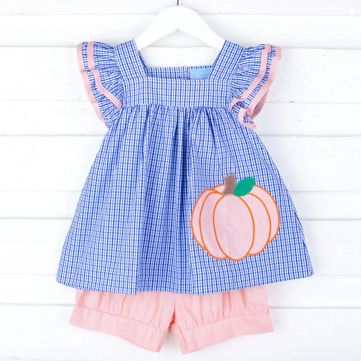 Pumpkin Cutie Royal Blue Gingham Poppy Short Set - Image 3