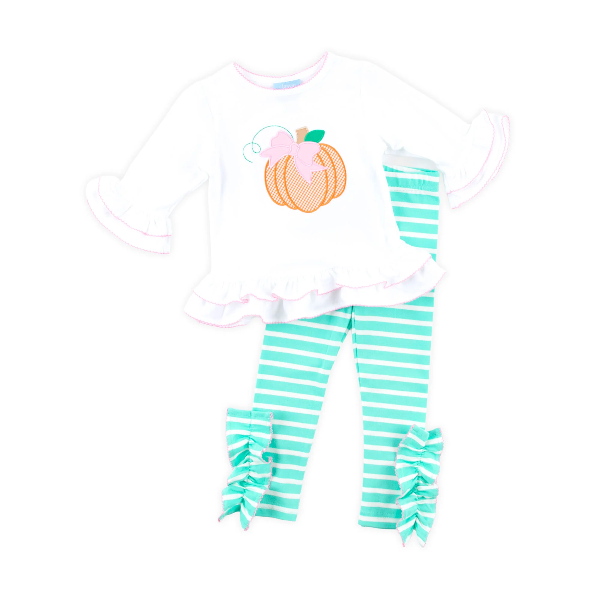 Pumpkin Turquoise Stripe Milly Legging Set - Image 2