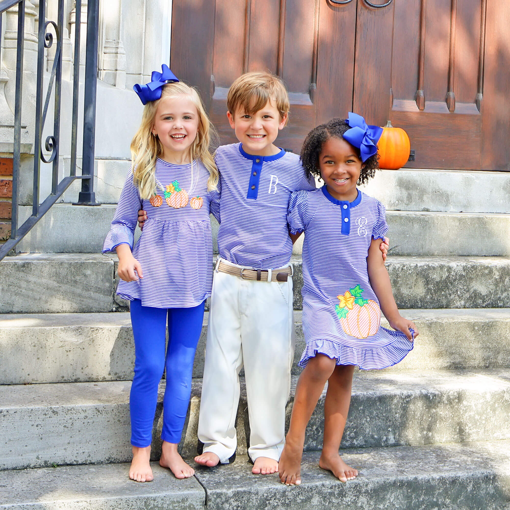 Pumpkin Royal Blue Stripe Jade Dress - Image 7