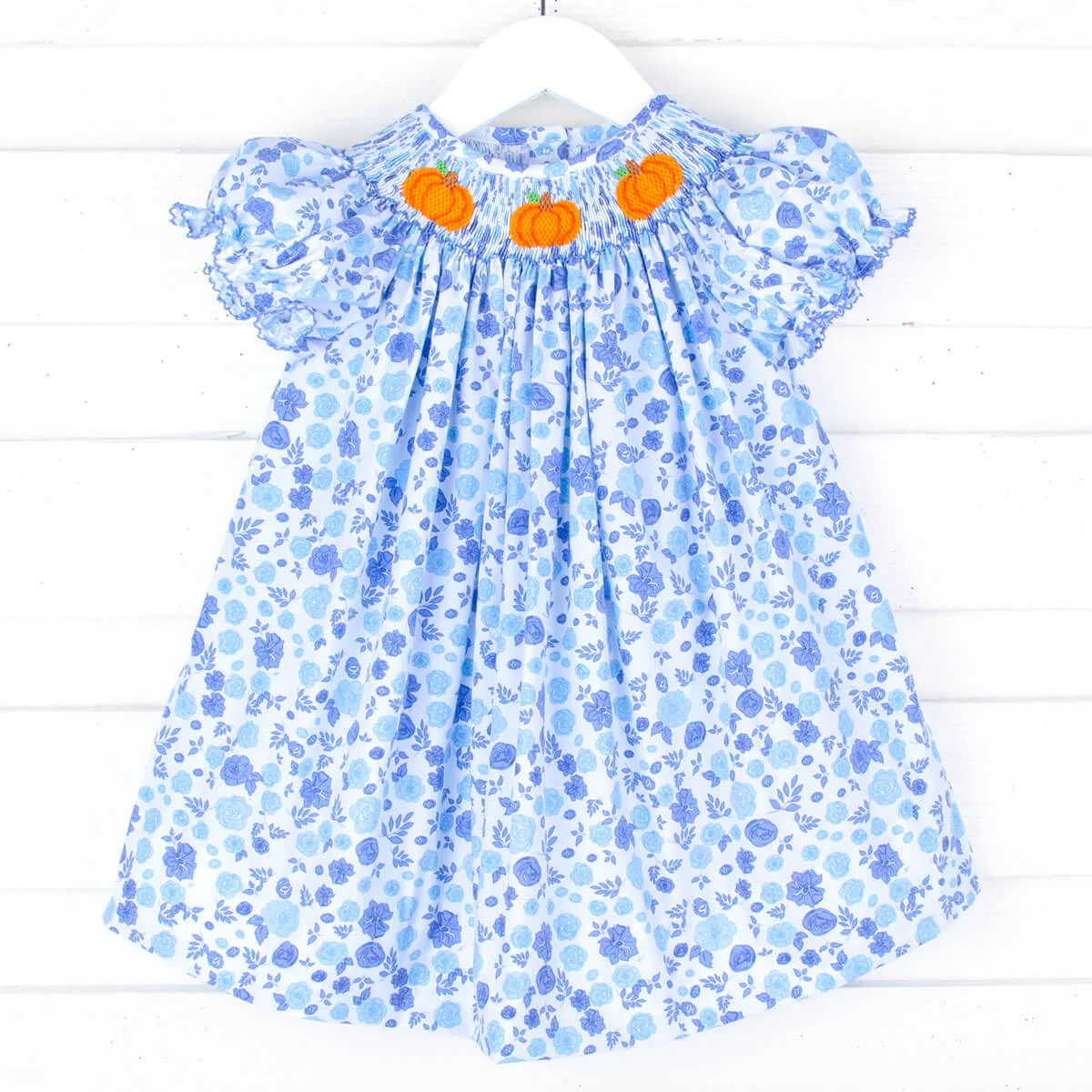 Pumpkin Patch Blue Floral Smocked Bishop Dress