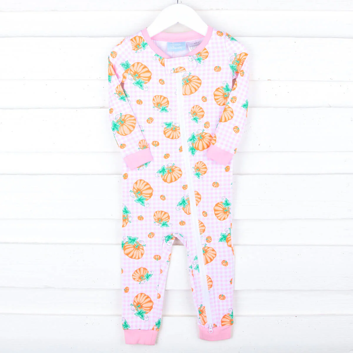 Pumpkin Print Pink Gingham Zip Sleeper