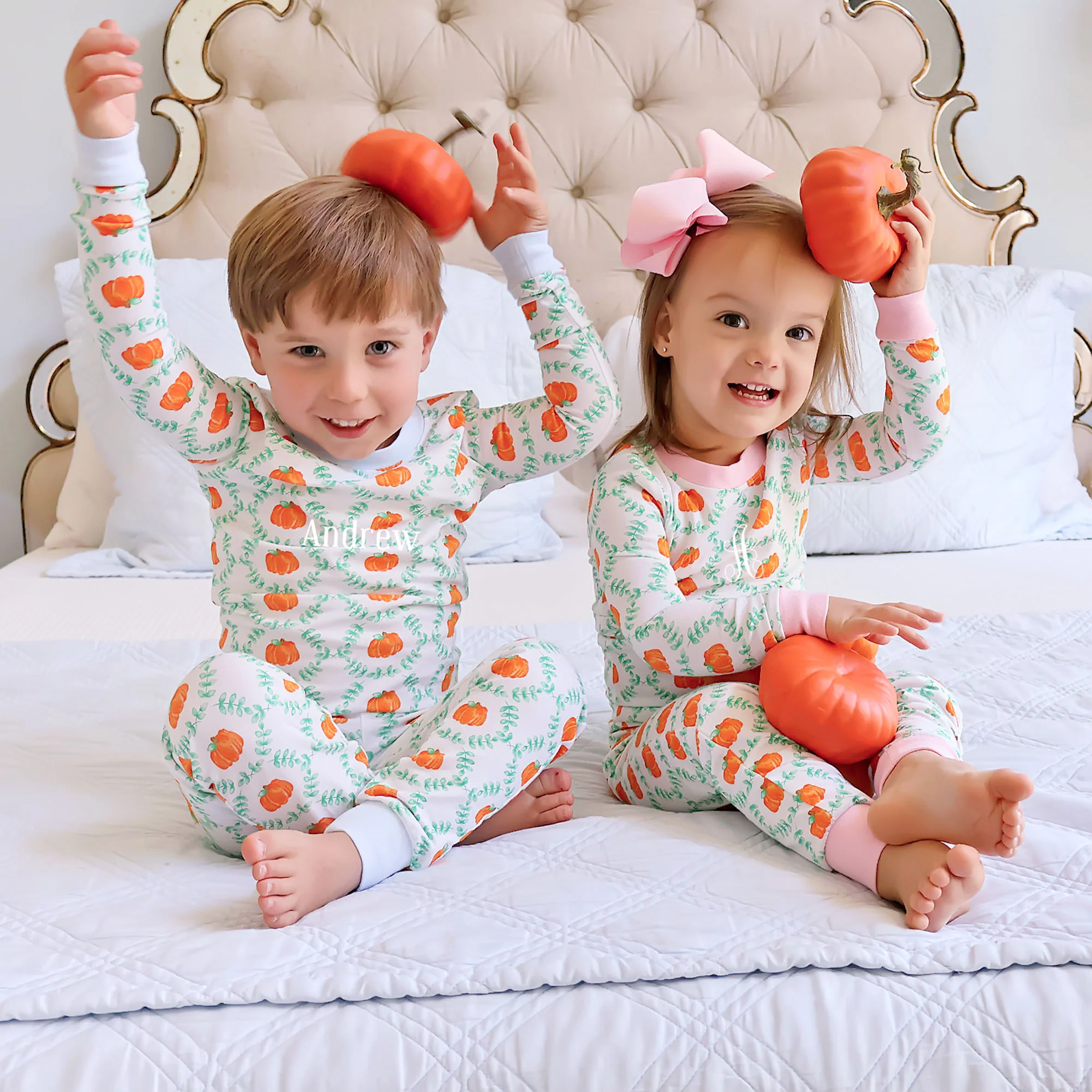 Pumpkin Splendor Blue Rib Pajamas - Image 3