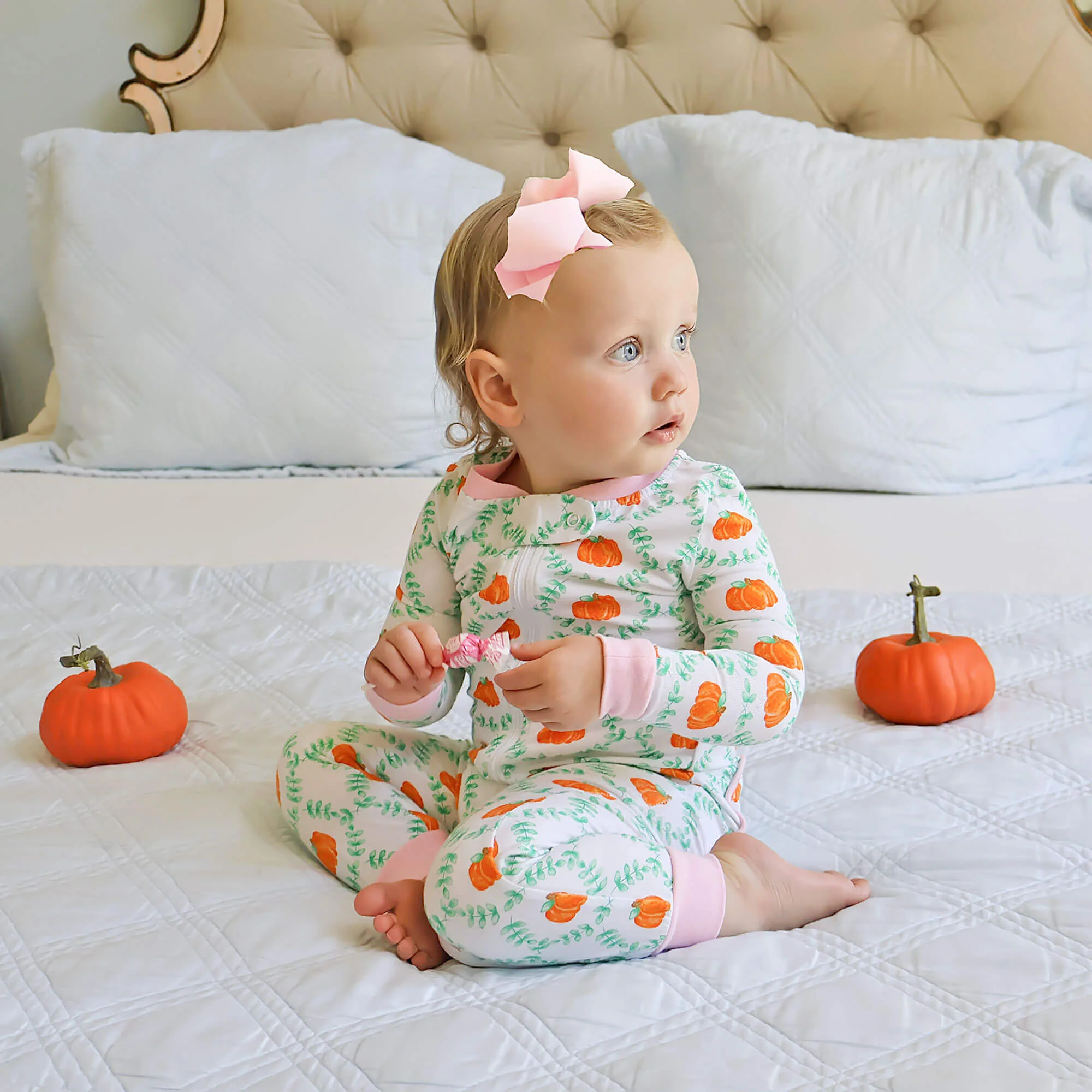 Pumpkin Splendor Pink Rib Zip Sleeper