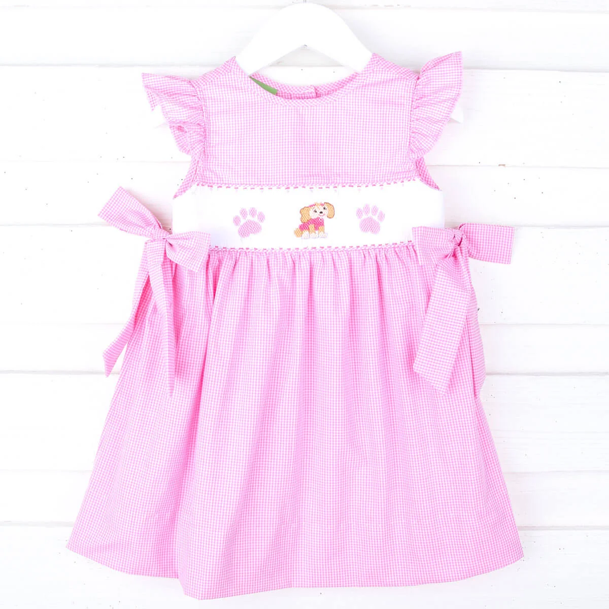 Puppy Patrol Pink Gingham Smocked Beverly Dress