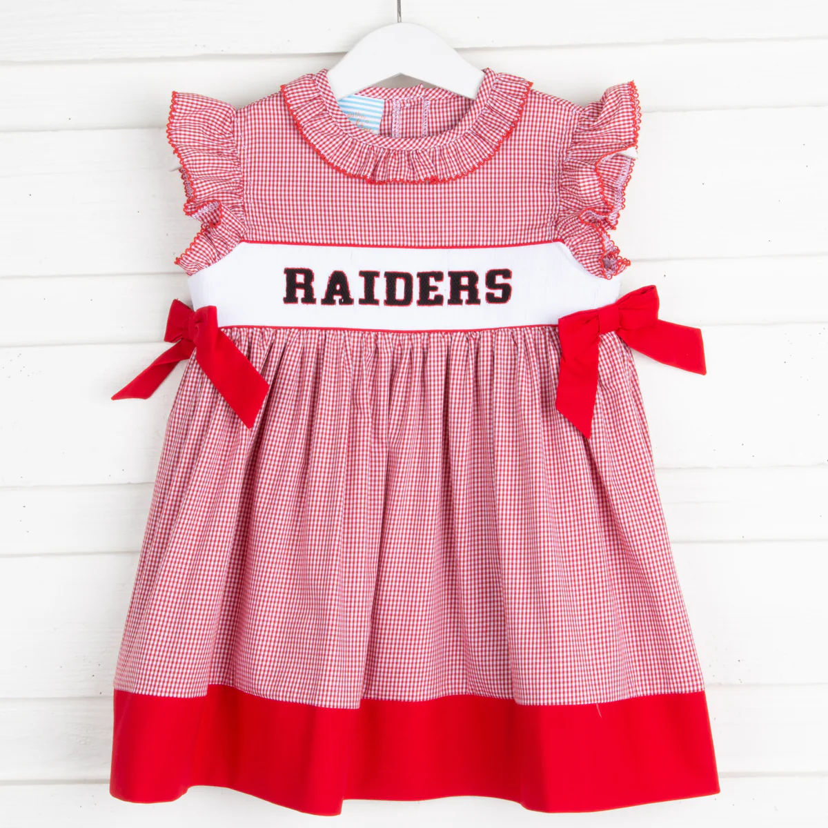 Raiders Smocked Spirit Dress Red Gingham