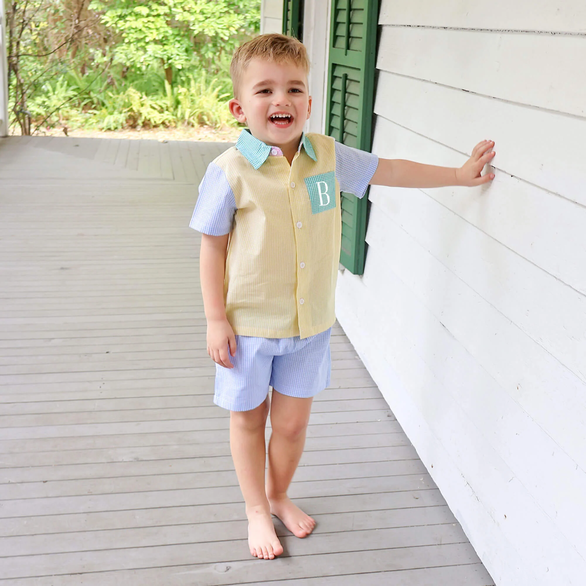 Rainbow Gingham Button Down Short Set