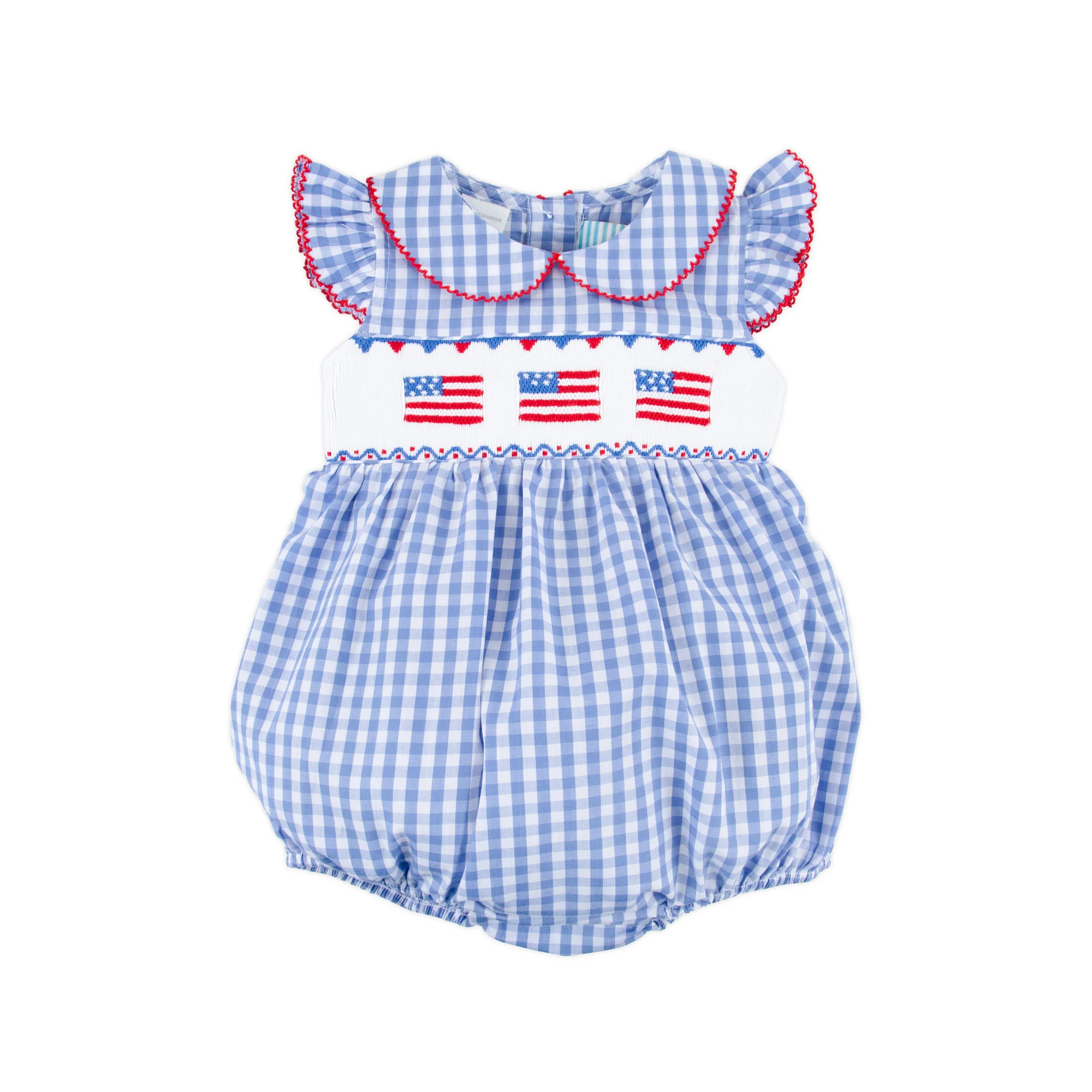 Raise the Flag Blue Gingham Smocked Collared Bubble