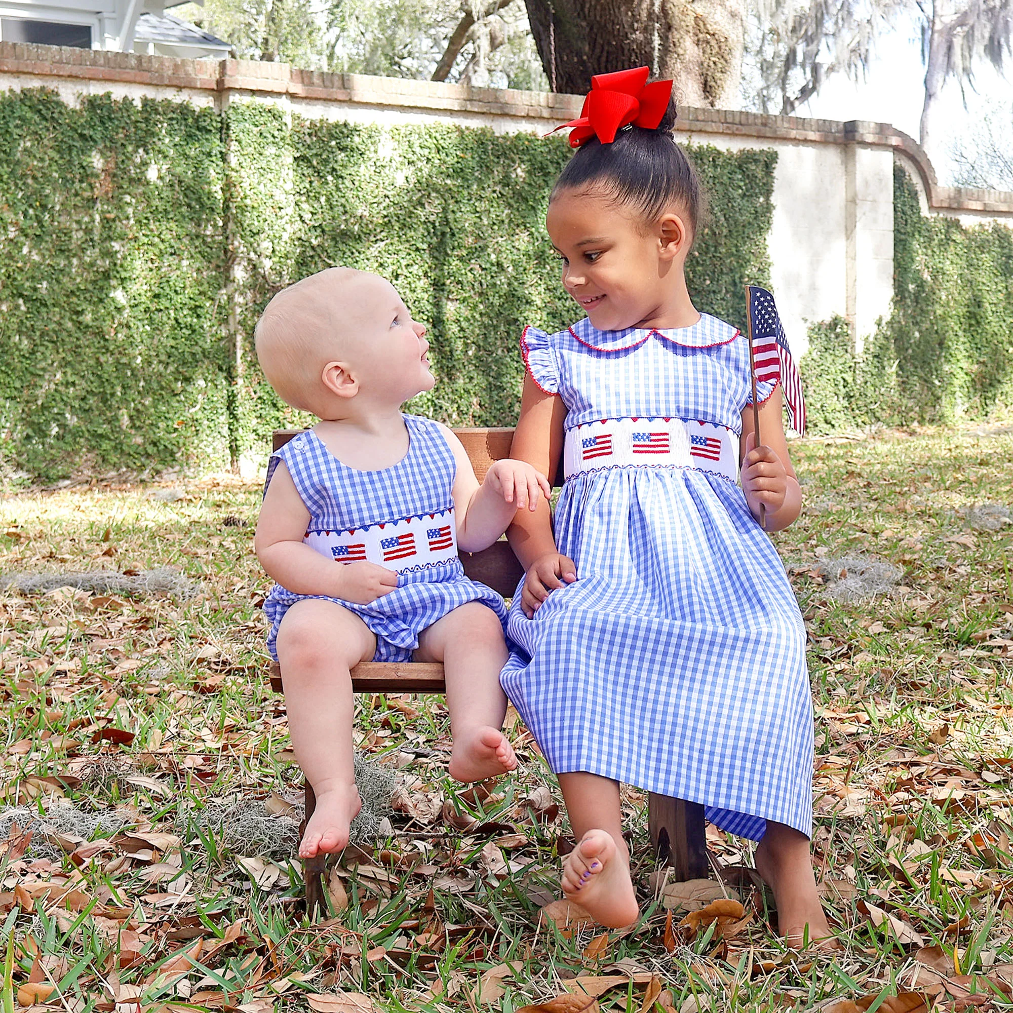 Raise the Flag Blue Gingham Smocked Collared Dress - Image 5