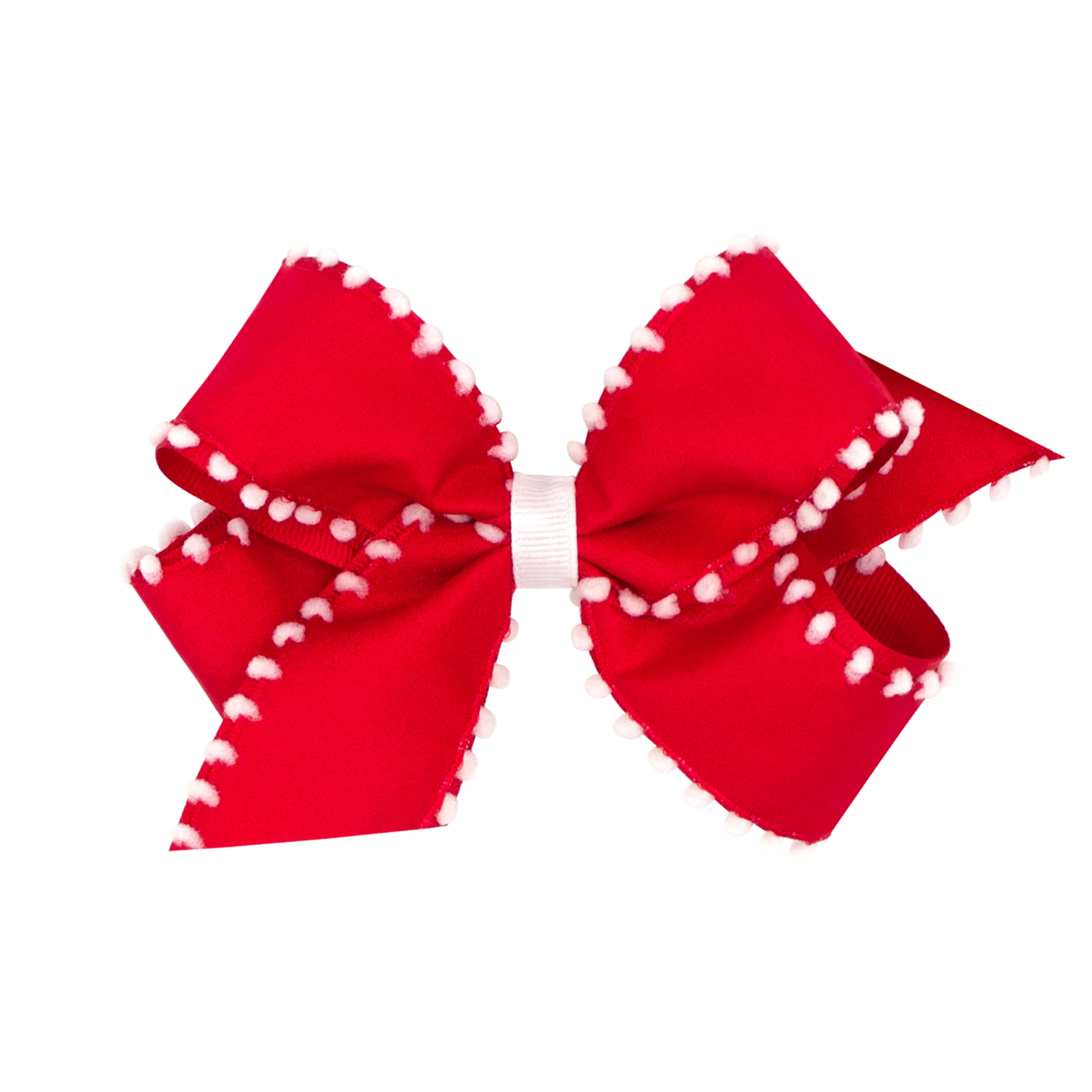 Red & White Pom Pom Grosgrain Bow