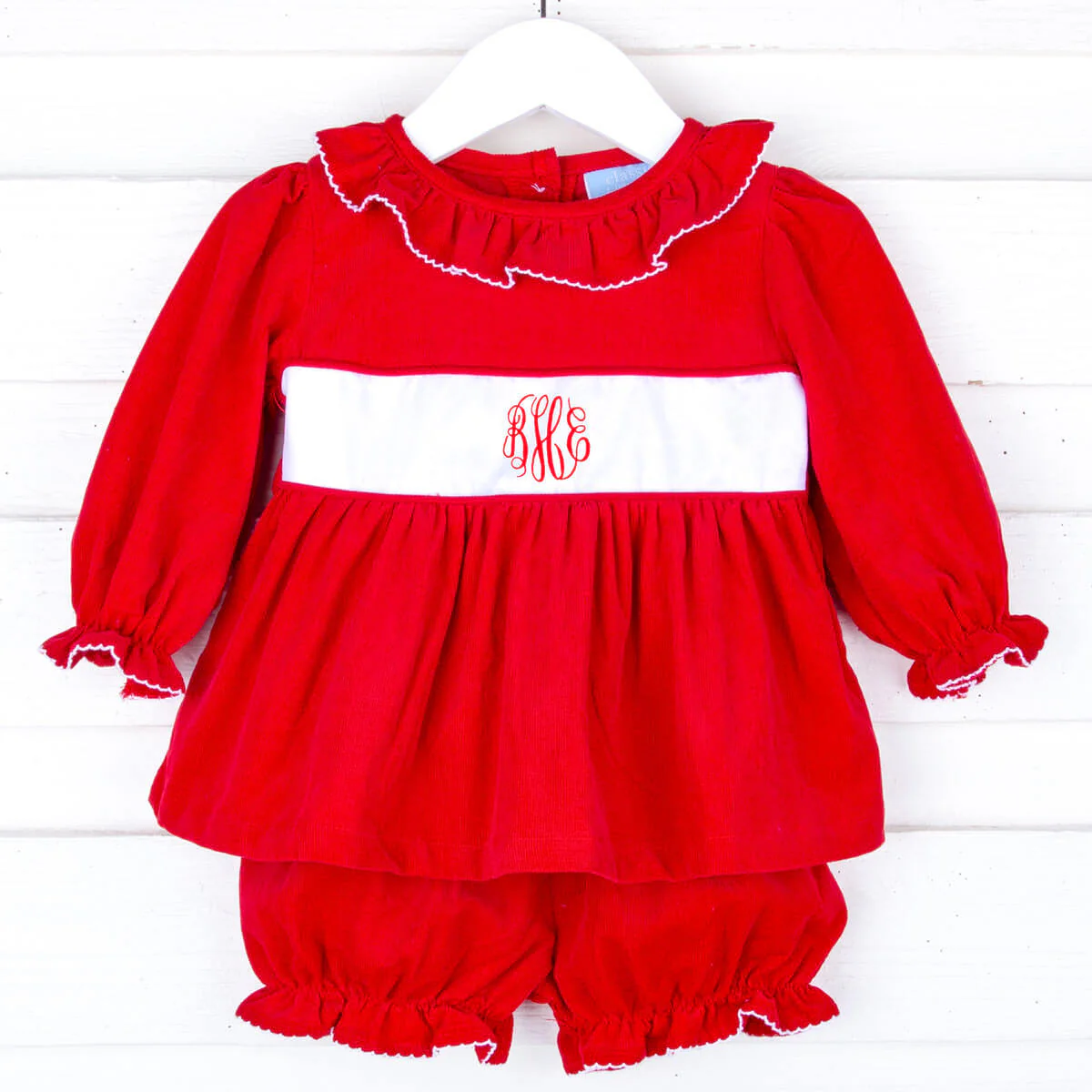 Red Corduroy Ruffle Collared Bloomer Set - Image 2