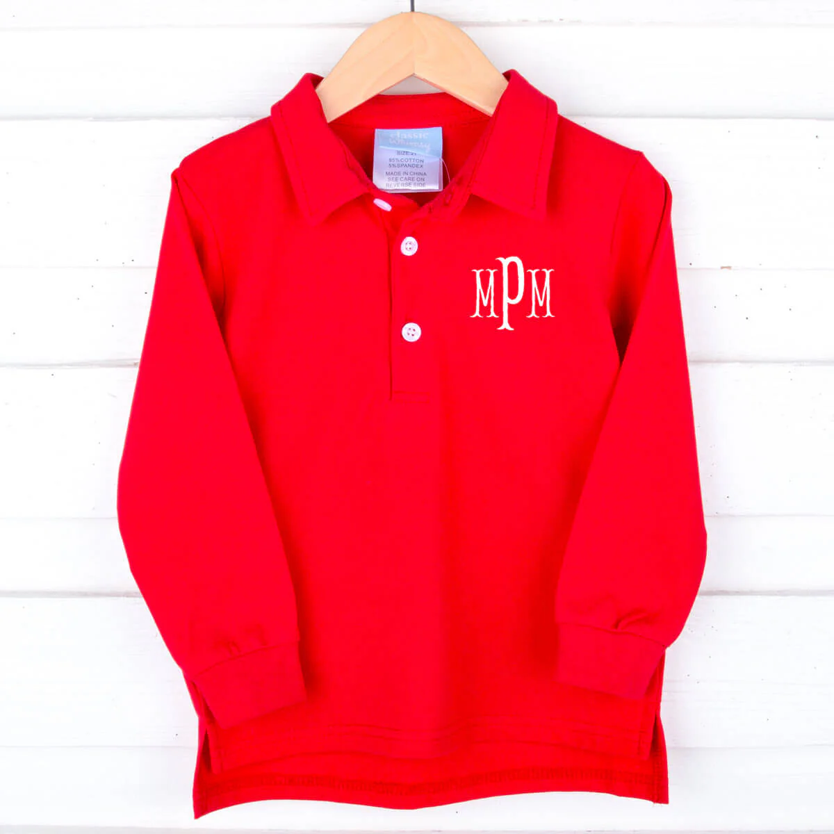 Red Long Sleeve Pique Polo Shirt