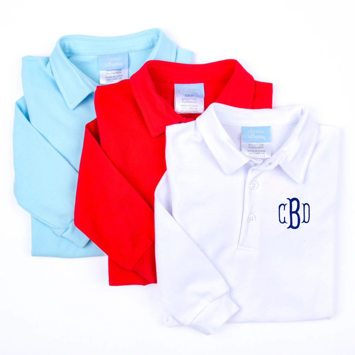 Light Blue Solid Long Sleeve Pique Polo Shirt - Image 2
