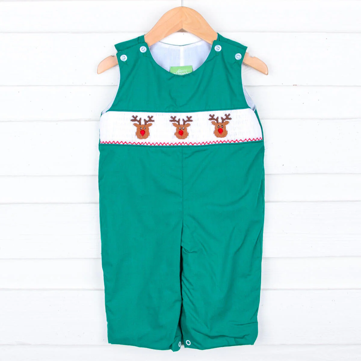 Reindeer Cheer Smocked Green Gingham Longall